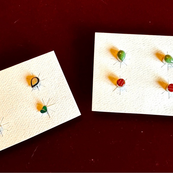 Bundle 4 Pair Tiny Gem Post Earrings Southwest Inspired - Silver Backs/Settings - Picture 11 of 11